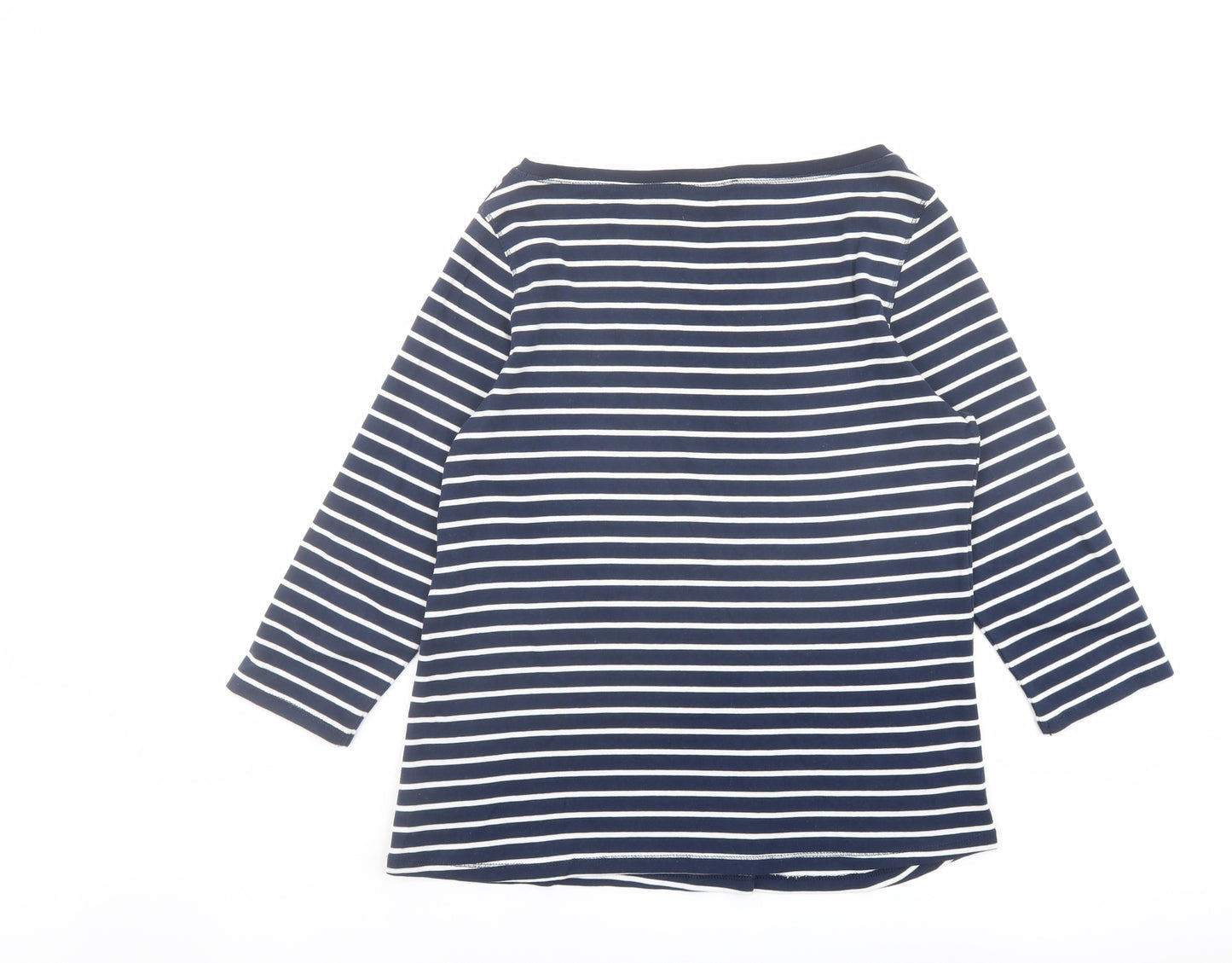 Marks and Spencer Womens Blue Striped Cotton Basic T-Shirt Size 16 Boat Neck