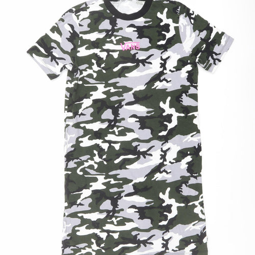 VANS Womens Multicoloured Camouflage Cotton T-Shirt Dress Size S Crew Neck Pullover