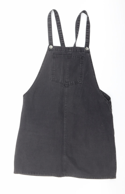 New Look Womens Grey Cotton Pinafore/Dungaree Dress Size 10 Square Neck Button