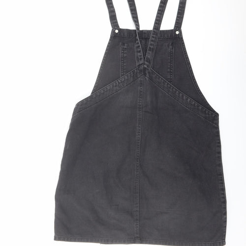 New Look Womens Grey Cotton Pinafore/Dungaree Dress Size 10 Square Neck Button