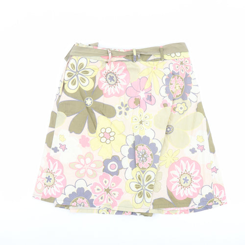 Saint Tropez Clothing Womens Multicoloured Floral Cotton Swing Skirt Size S Zip - Belt included