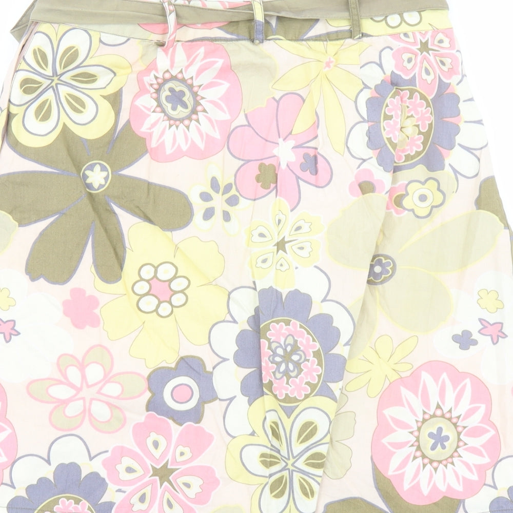 Saint Tropez Clothing Womens Multicoloured Floral Cotton Swing Skirt Size S Zip - Belt included