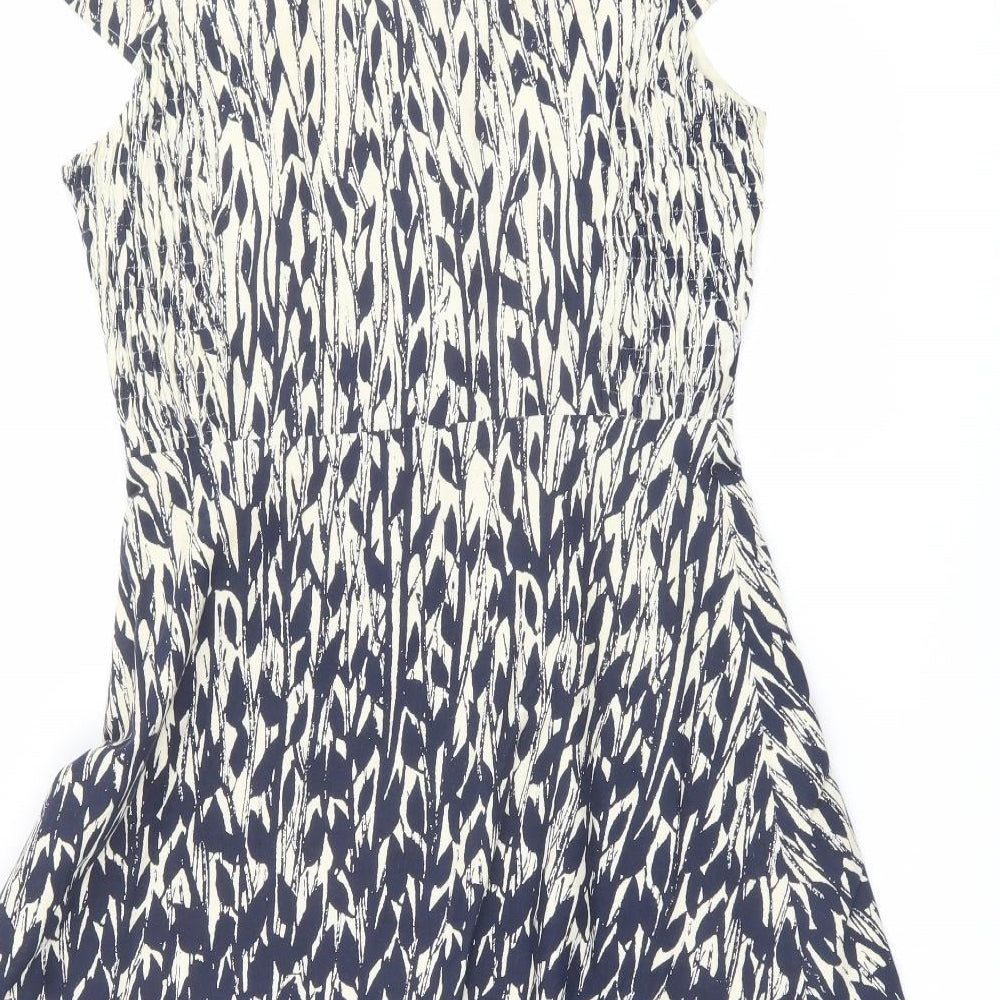 Fever Womens Blue Geometric Cotton Shirt Dress Size 12 Collared Button