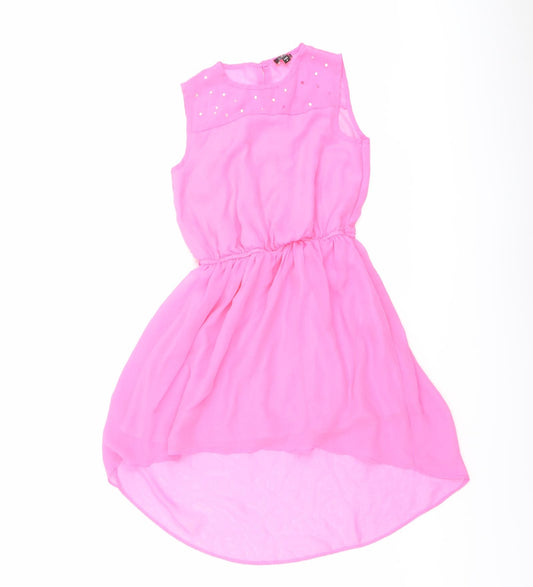 Star Girls Pink Polyester A-Line Size 9 Years Round Neck Button - Elastic Waist