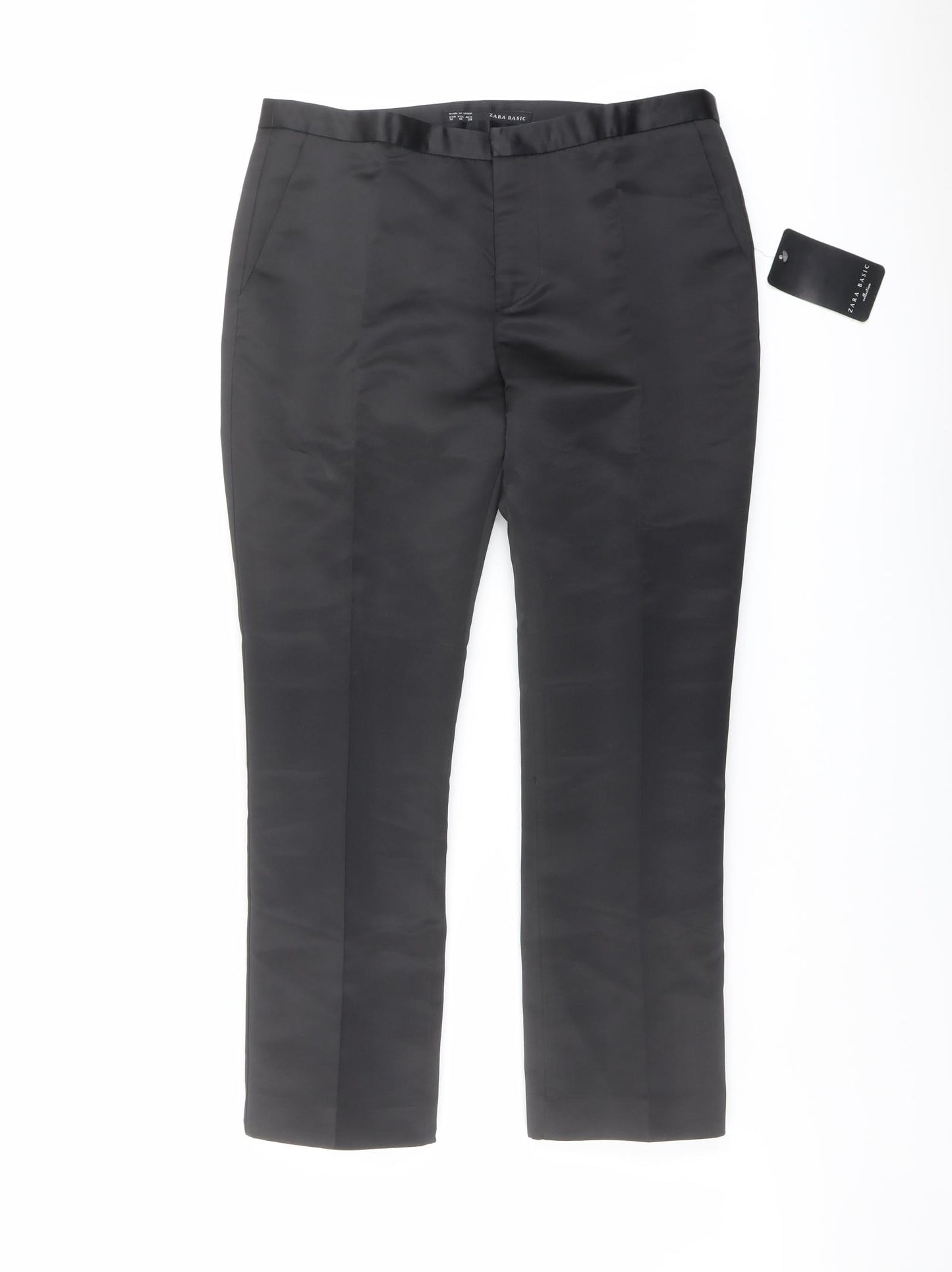 Zara Womens Black Polyester Dress Pants Trousers Size M L25 in Regular Button