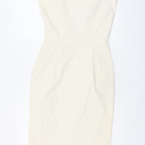 Ted Baker Womens Ivory Cotton Shift Size 10 V-Neck Zip