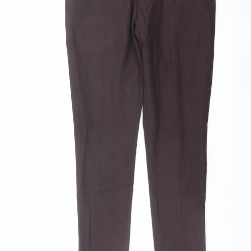 Selected Womens Red Check Polyester Dress Pants Trousers Size 10 L31 in Regular Button