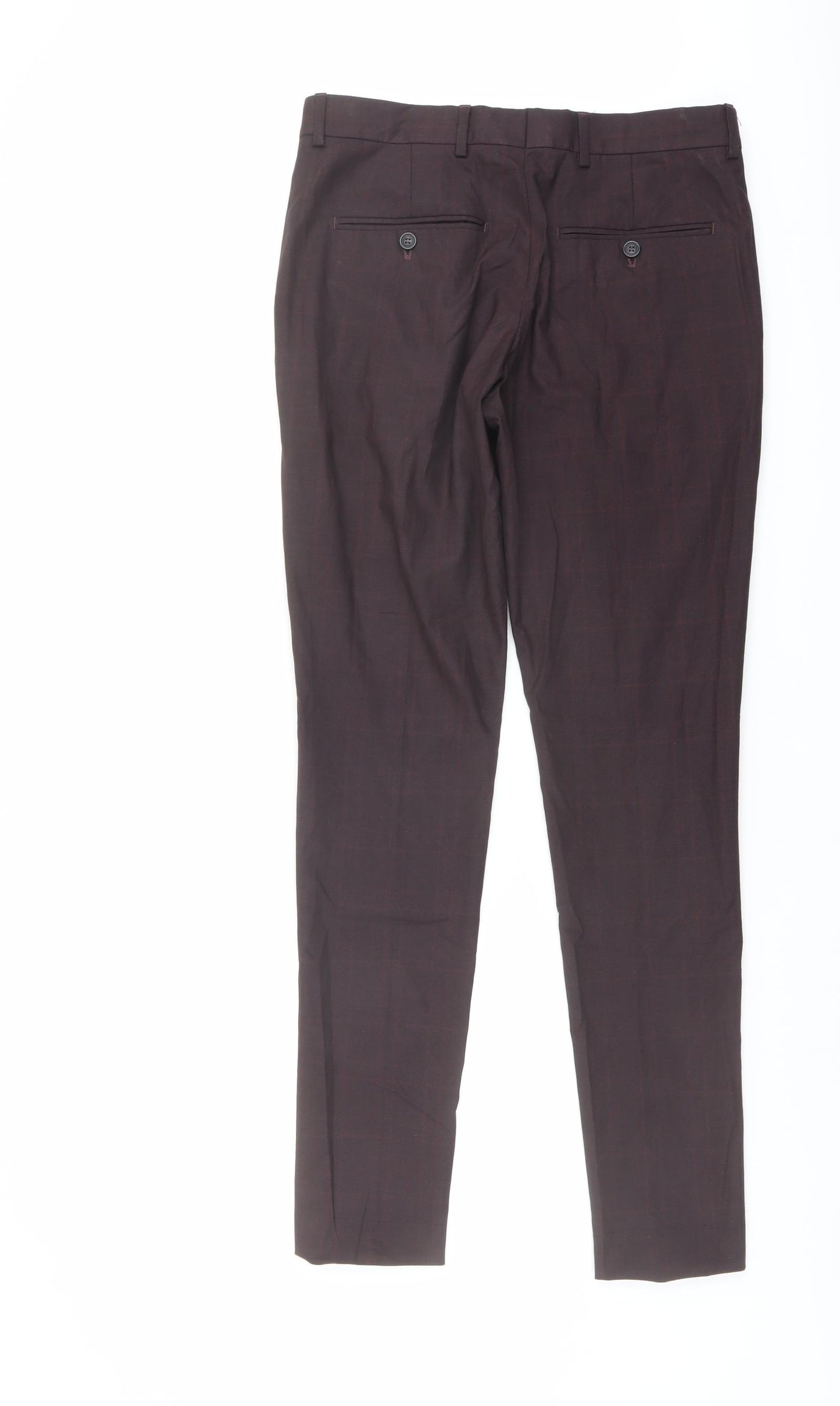 Selected Womens Red Check Polyester Dress Pants Trousers Size 10 L31 in Regular Button