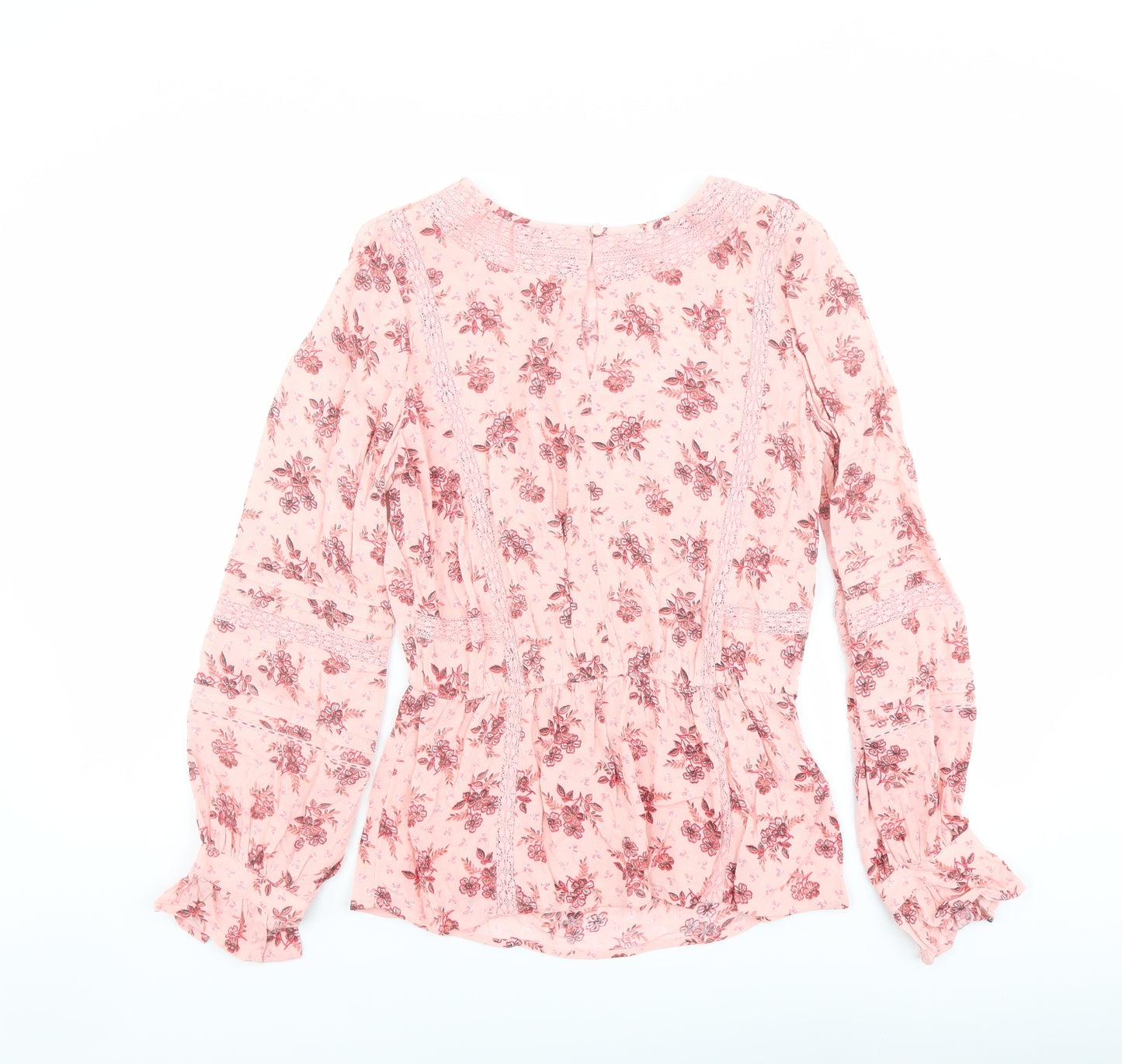 Per Una Womens Pink Floral Viscose Basic Blouse Size 8 Boat Neck - Lace Detail