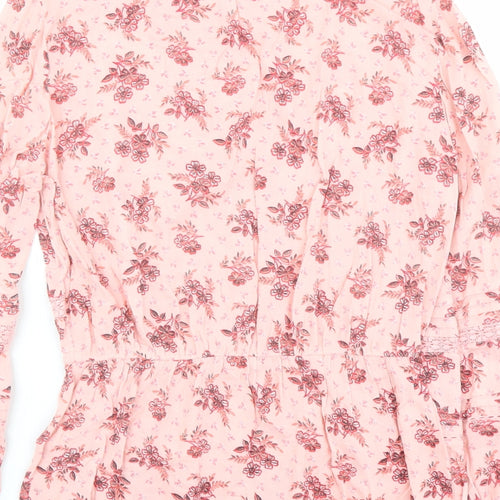Per Una Womens Pink Floral Viscose Basic Blouse Size 8 Boat Neck - Lace Detail