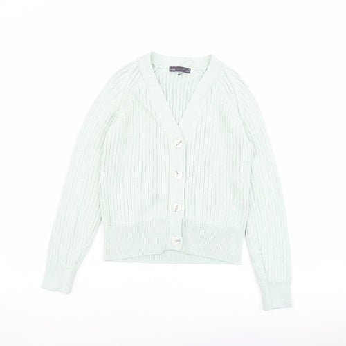Marks and Spencer Womens Green V-Neck Cotton Cardigan Jumper Size M