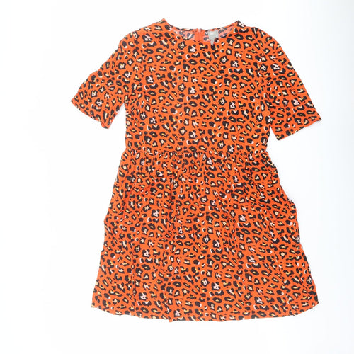 ASOS Womens Orange Animal Print Viscose A-Line Size 10 Round Neck Zip - Leopard pattern