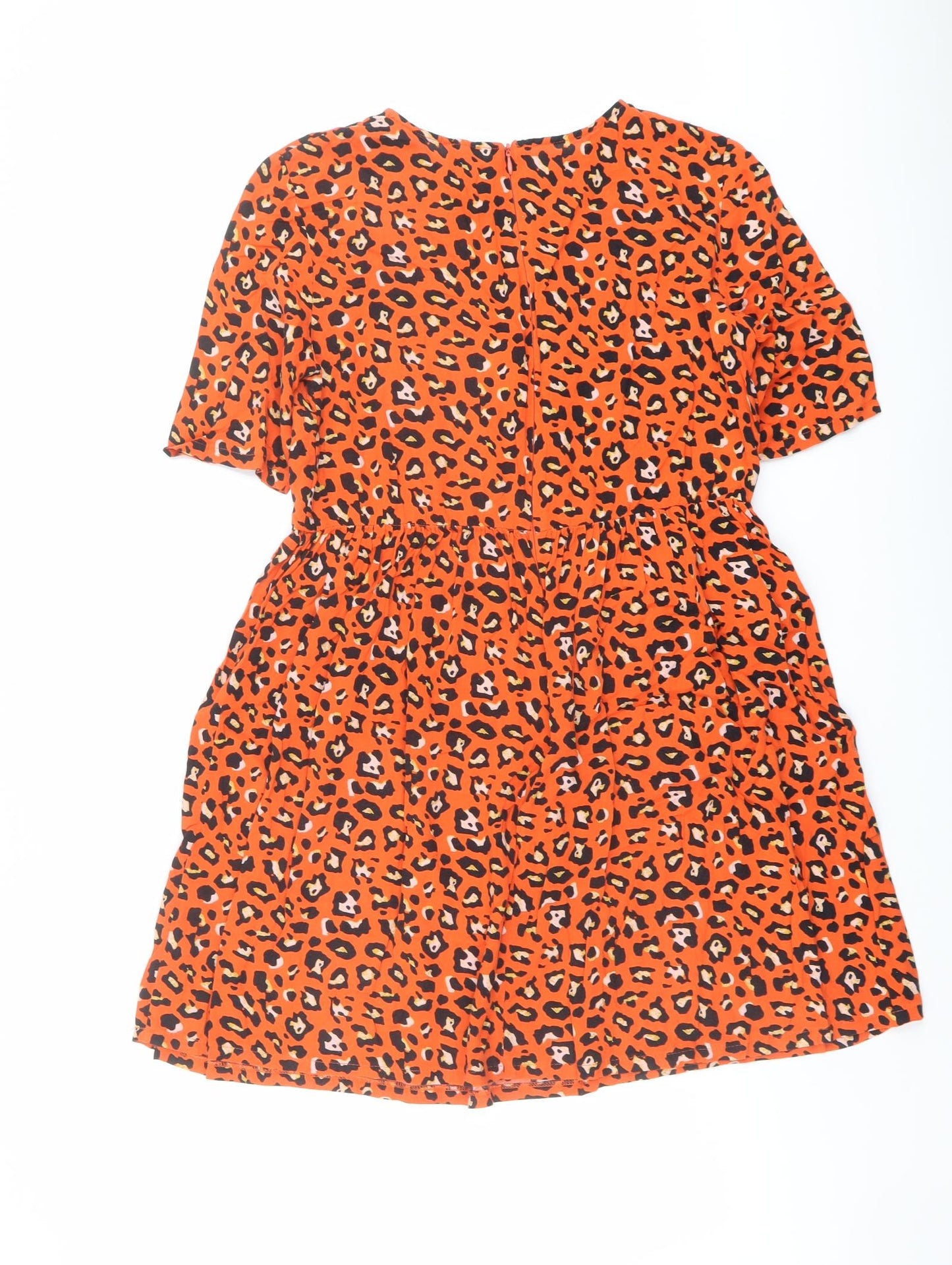 ASOS Womens Orange Animal Print Viscose A-Line Size 10 Round Neck Zip - Leopard pattern