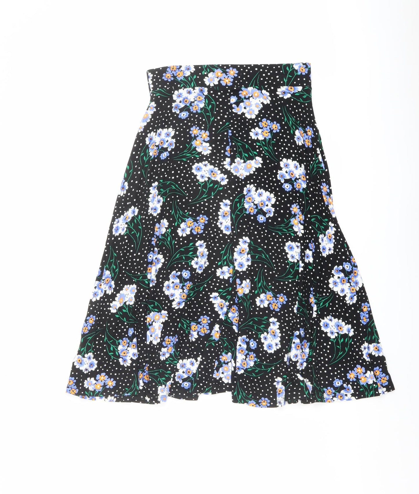 Marks and Spencer Womens Black Floral Viscose Swing Skirt Size 8