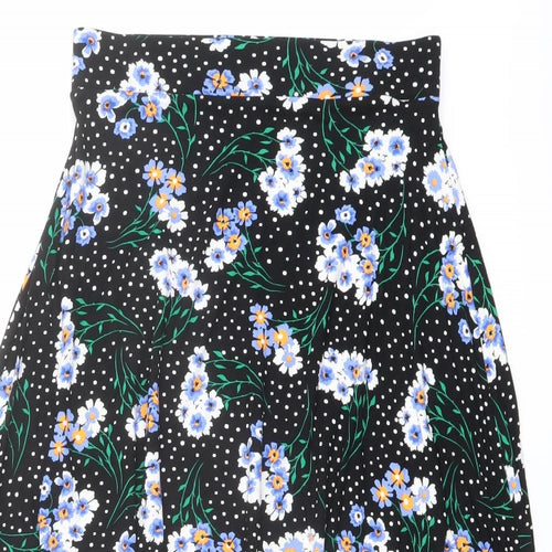 Marks and Spencer Womens Black Floral Viscose Swing Skirt Size 8