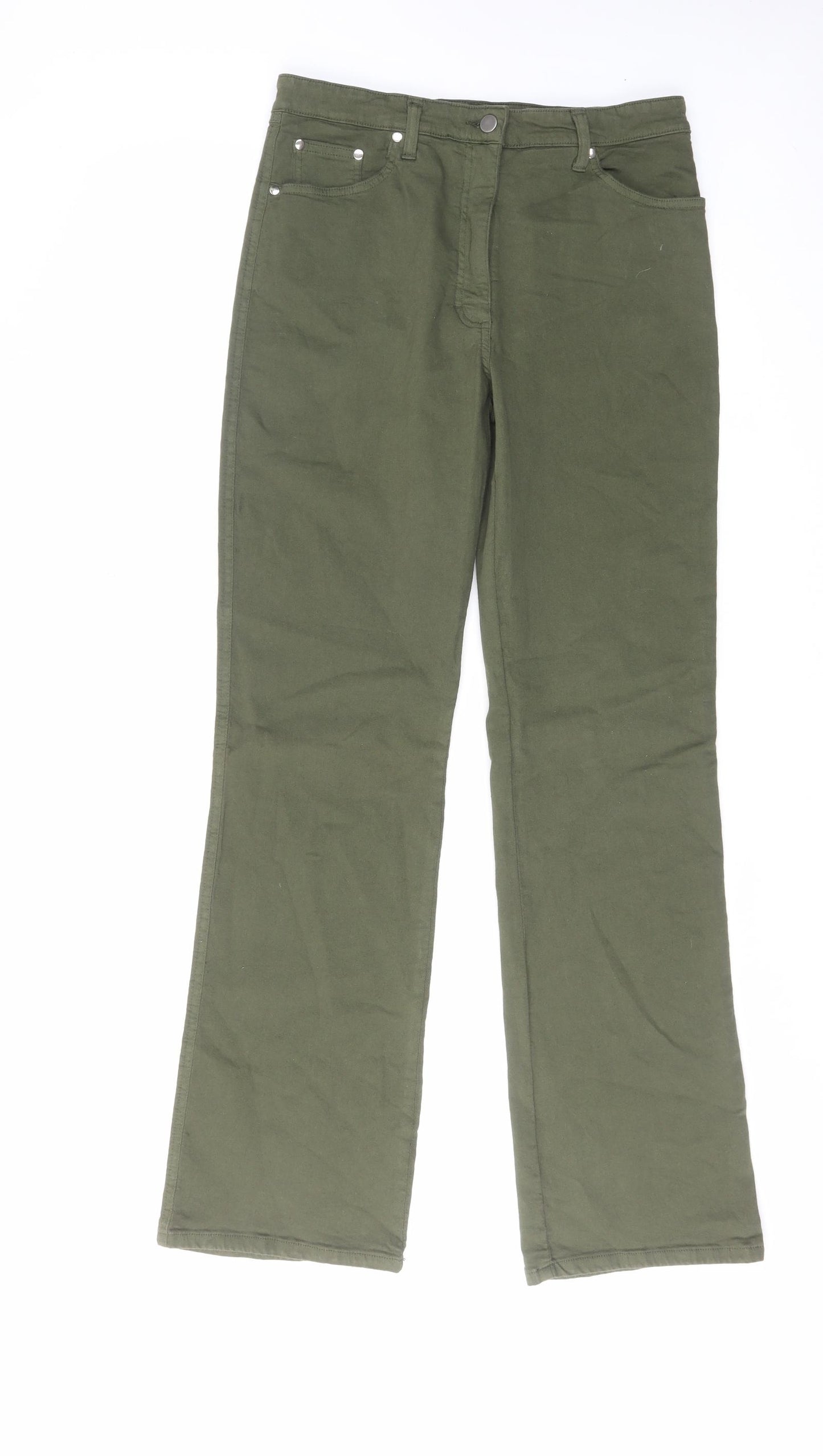 Dolorse Womens Green Cotton Bootcut Jeans Size 12 L32 in Regular Zip