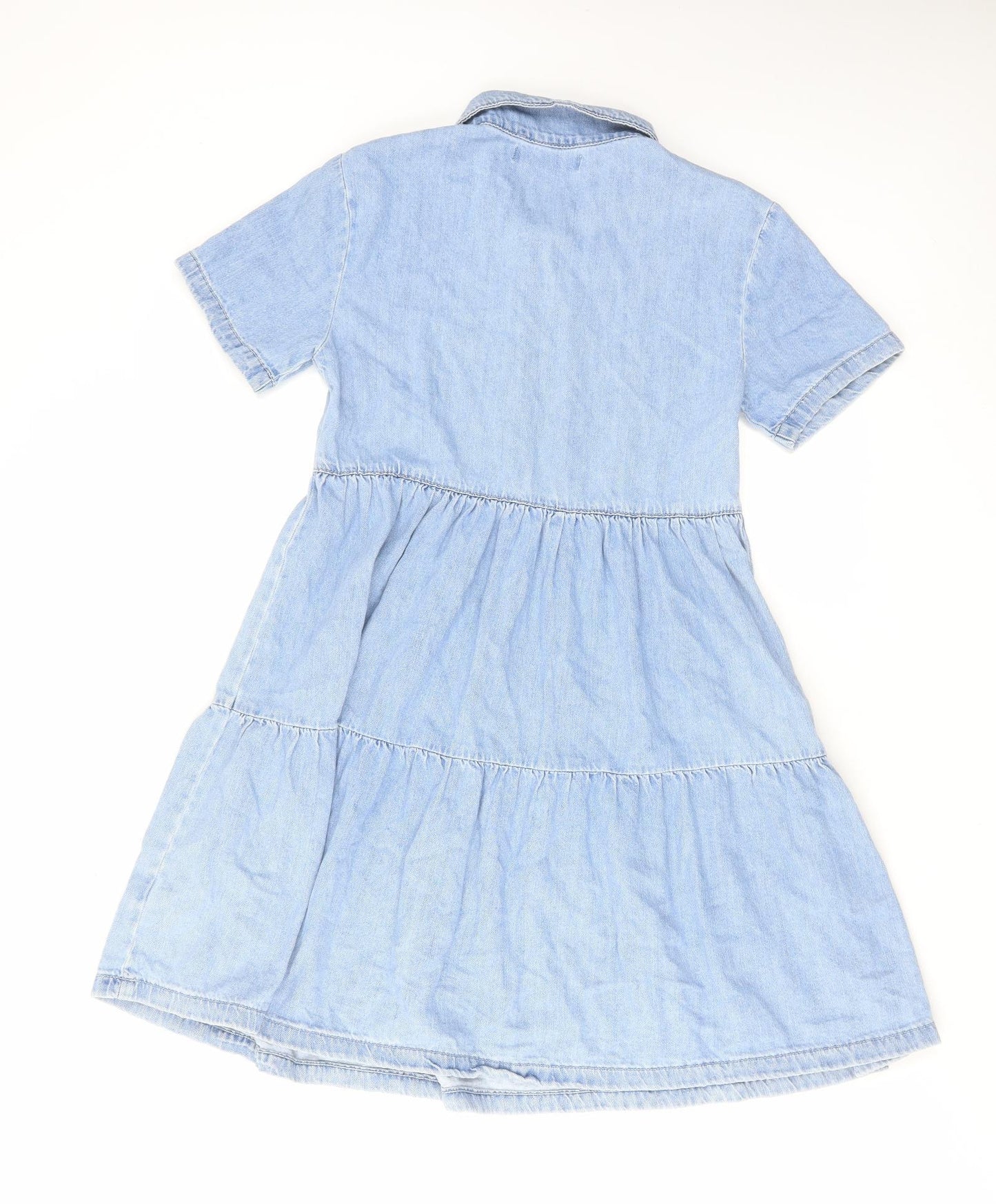Denim & Co. Womens Blue Cotton A-Line Size 8 Collared Zip