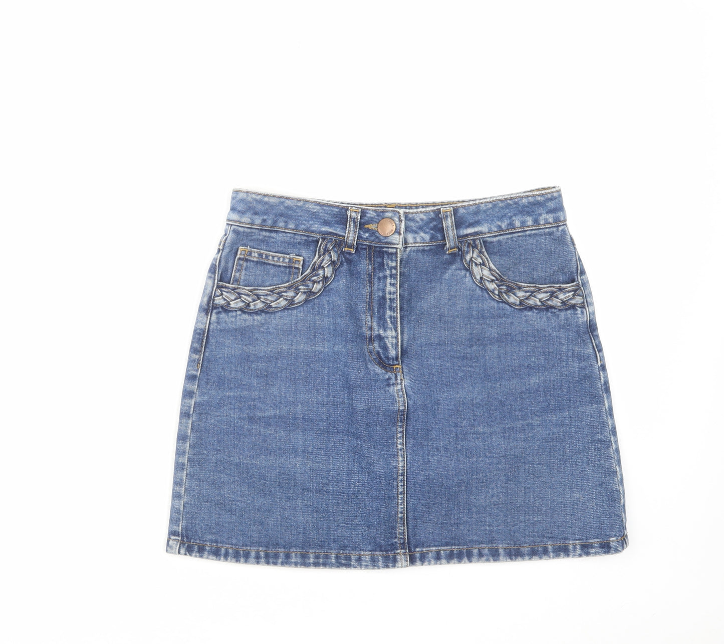 Miss Selfridge Womens Blue Cotton Mini Skirt Size 10 Zip