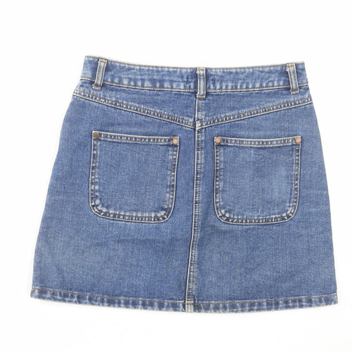 Miss Selfridge Womens Blue Cotton Mini Skirt Size 10 Zip