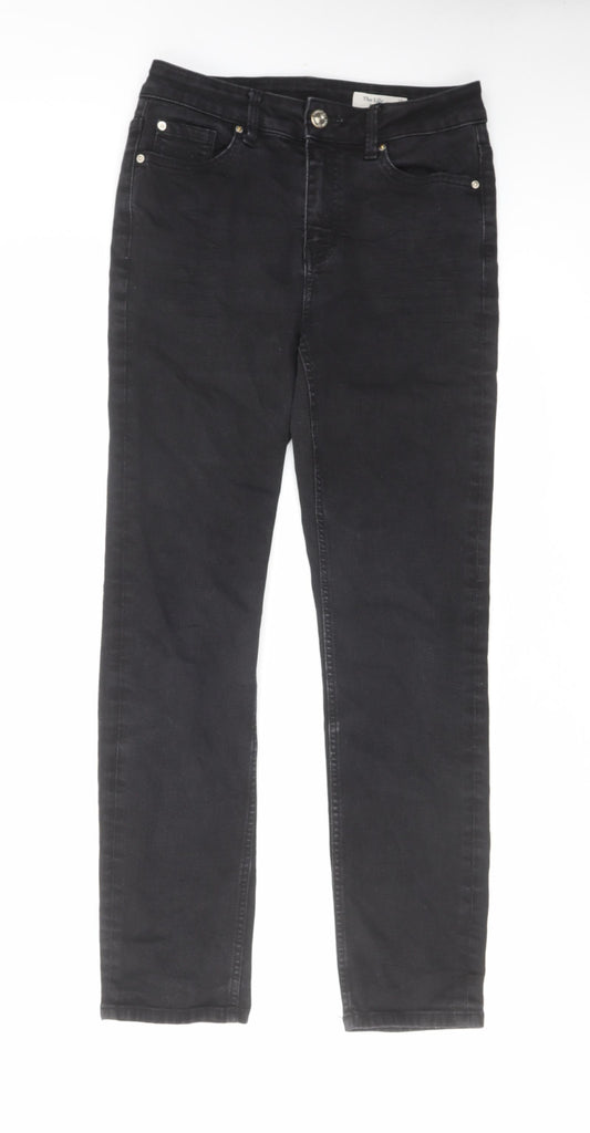 Marks and Spencer Womens Black Cotton Skinny Jeans Size 10 L28 in Slim Zip