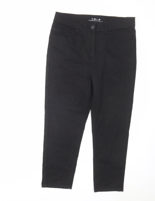 Marks and Spencer Womens Black Cotton Cropped Jeans Size 12 L22 in Regular Zip