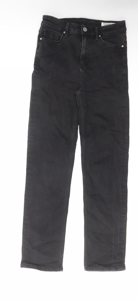 Marks and Spencer Womens Black Cotton Straight Jeans Size 8 L28 in Regular Zip