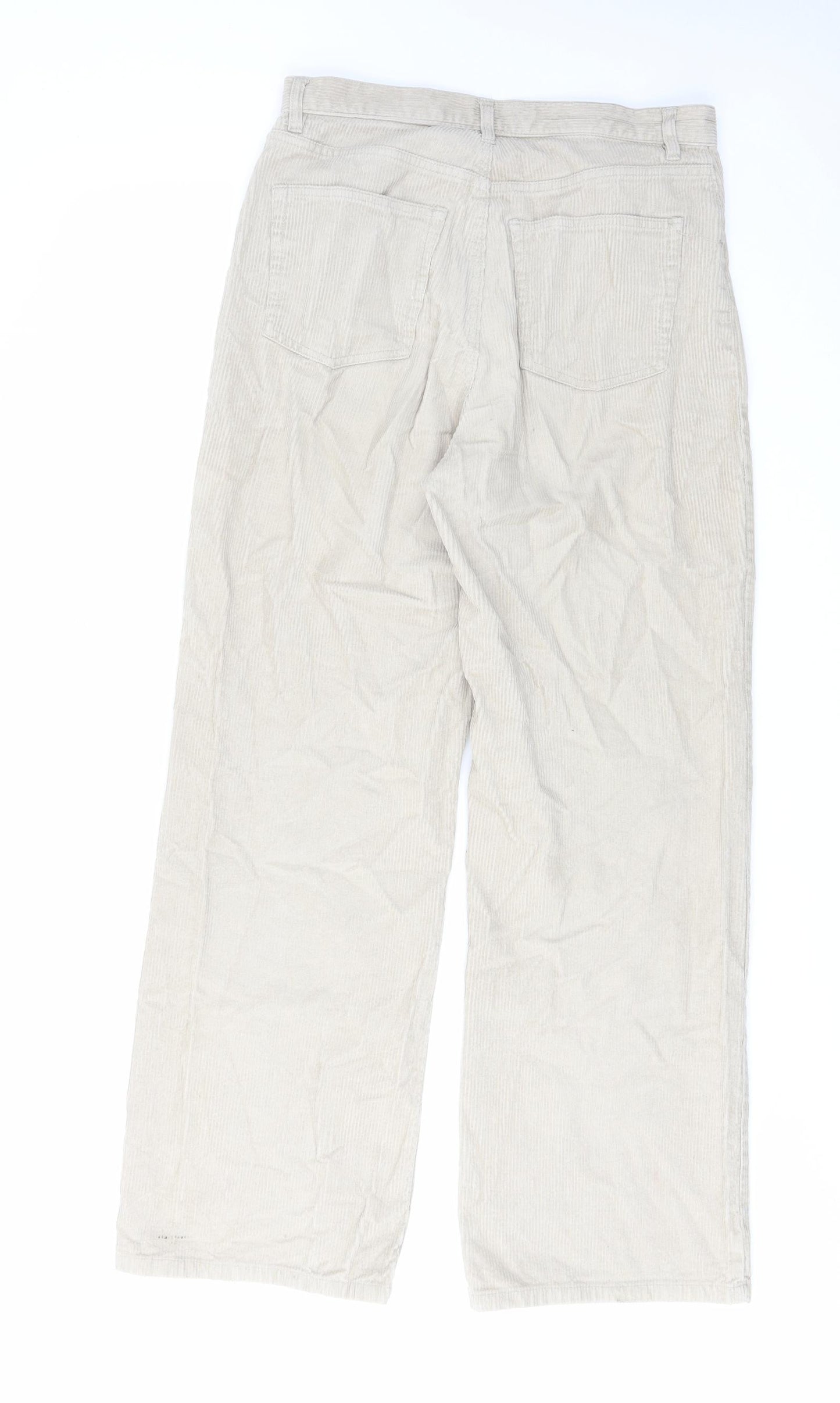 Monki Womens Beige Cotton Trousers Size 12 L30 in Regular Zip