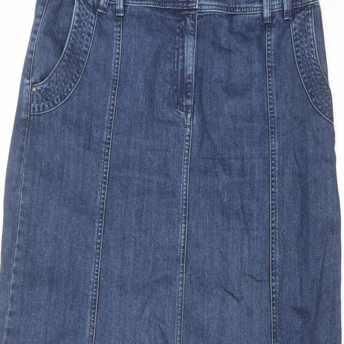 Per Una Womens Blue Cotton A-Line Skirt Size 14 Zip