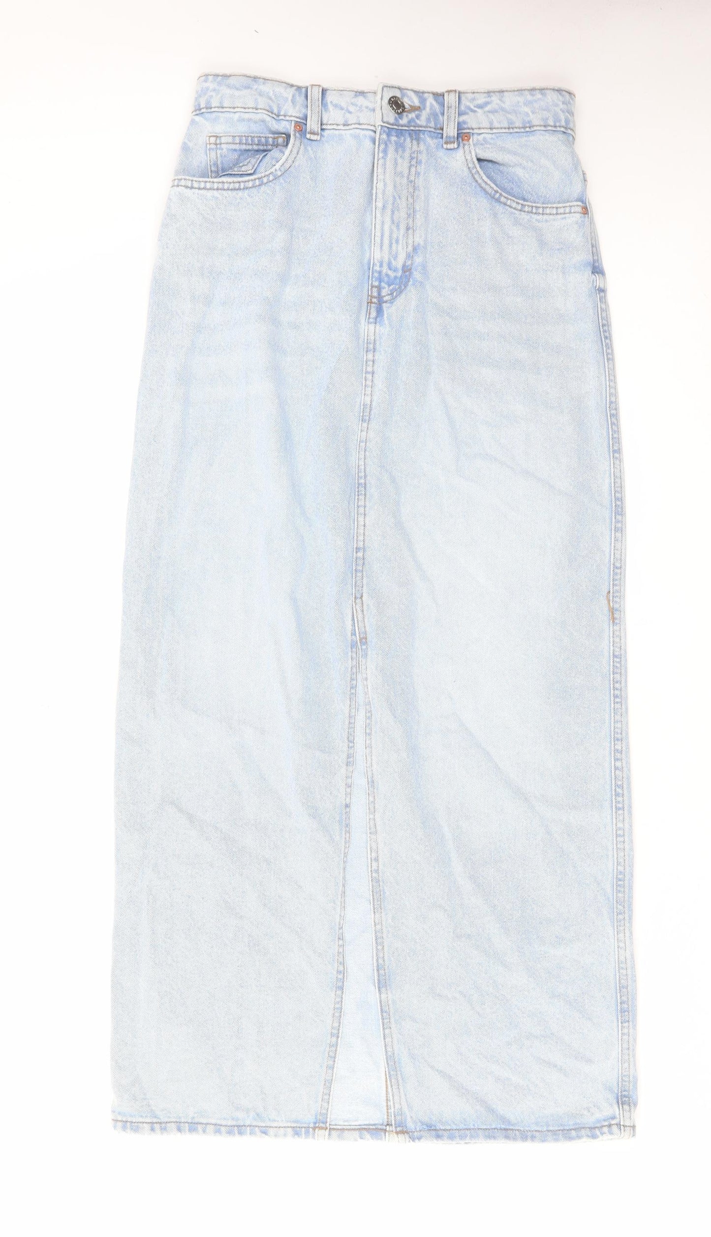 Mango Womens Blue Cotton A-Line Skirt Size S Zip