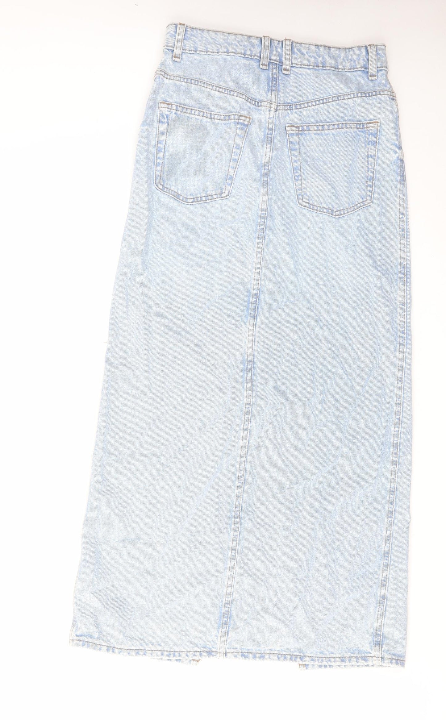 Mango Womens Blue Cotton A-Line Skirt Size S Zip