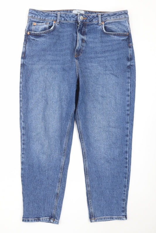 New Look Womens Blue Cotton Tapered Jeans Size 14 L26 in Regular Zip