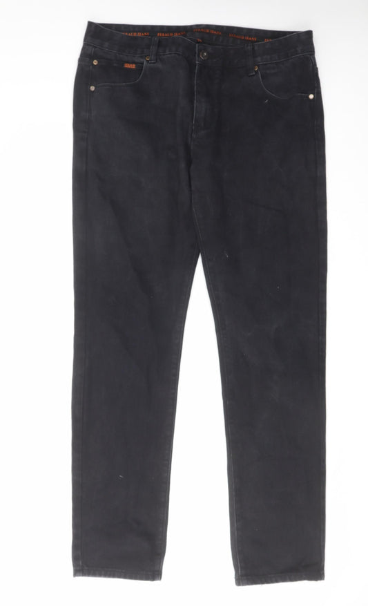 Louis Feraud Mens Black Cotton Straight Jeans Size 36 in L32 in Regular Zip