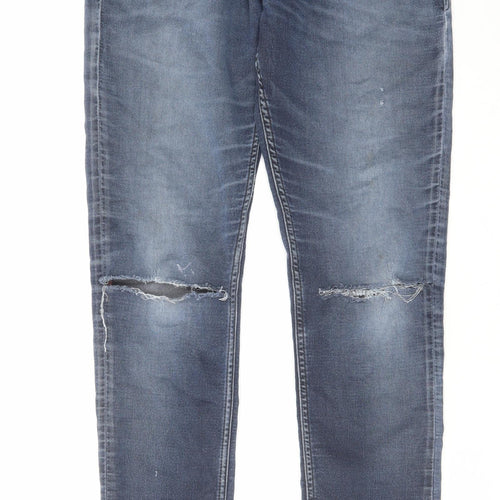 JACK & JONES Mens Blue Cotton Straight Jeans Size 34 in L34 in Slim Button