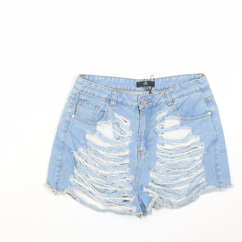 Missguided Womens Blue Cotton Cut-Off Shorts Size 12 L3 in Regular Zip - Distressed look