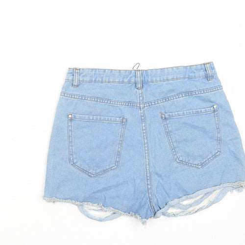 Missguided Womens Blue Cotton Cut-Off Shorts Size 12 L3 in Regular Zip - Distressed look