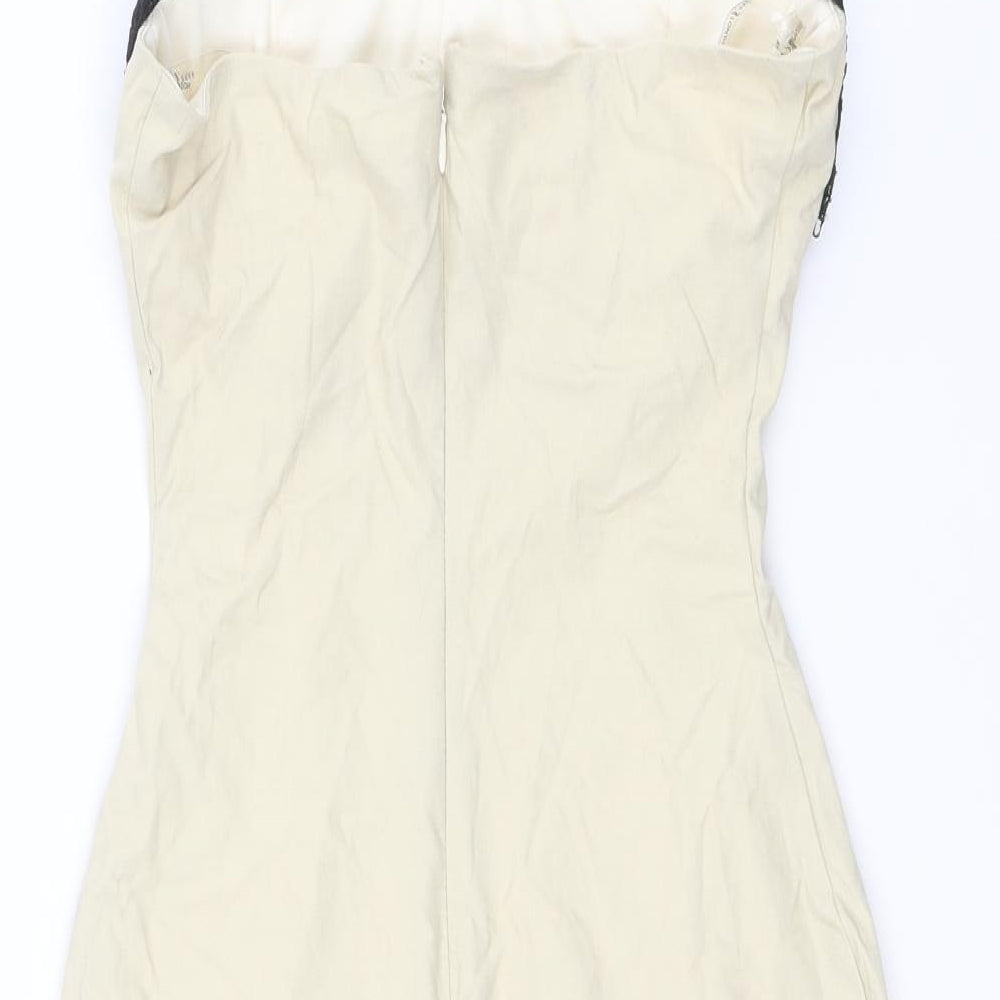 Rare London Womens Ivory Cotton Shift Size 10 Halter Hook & Eye - Lace Details, Open Back