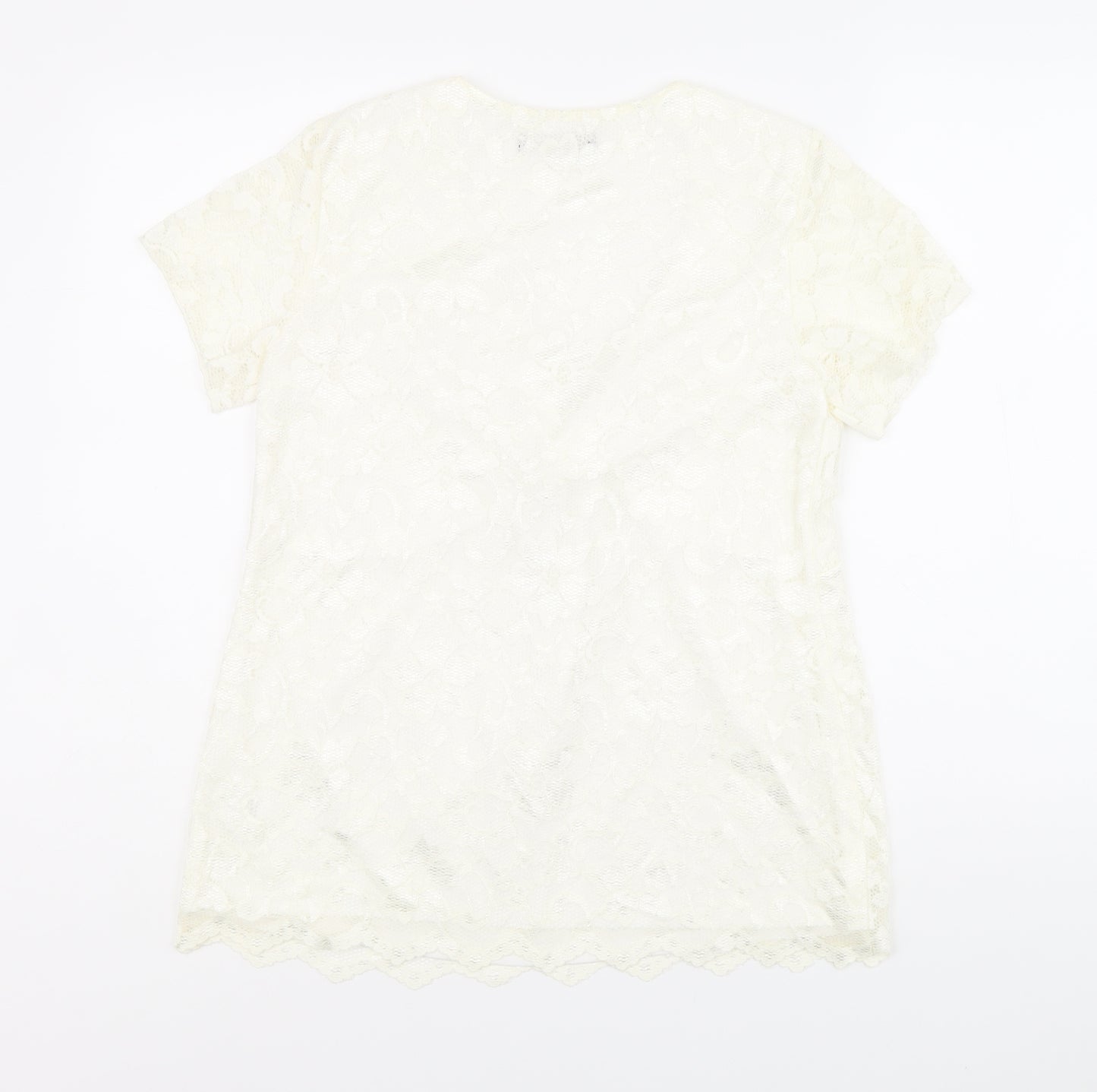 Kaleidoscope Womens Ivory Polyamide Basic T-Shirt Size 14 V-Neck