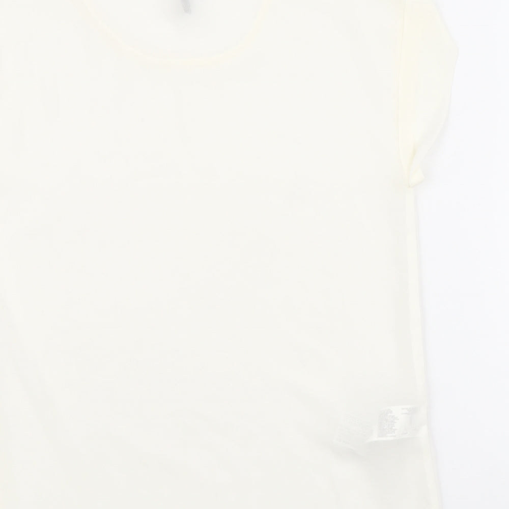 Mango Womens Ivory Polyester Basic T-Shirt Size XS Round Neck