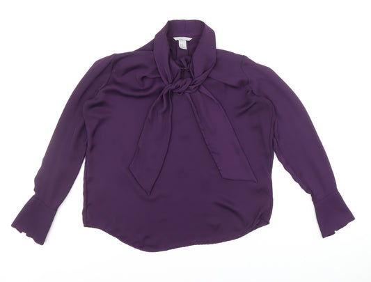 H&M Womens Purple Polyester Basic Blouse Size 14 Round Neck