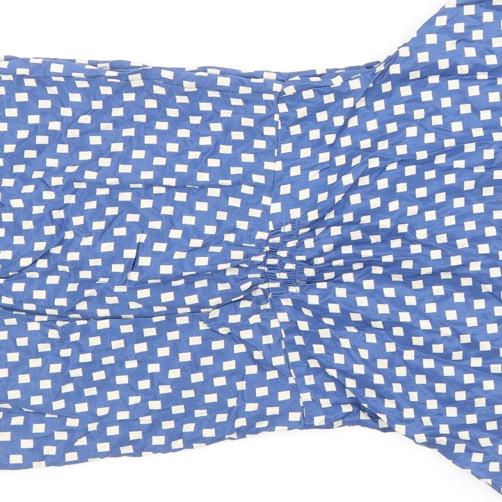 Zara Womens Blue Geometric Polyester A-Line Size S Round Neck Zip