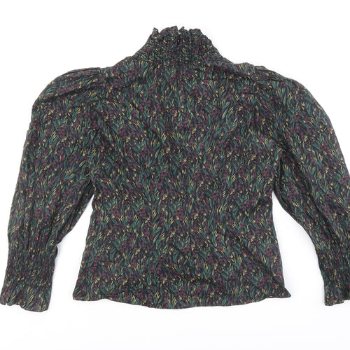 Zara Womens Multicoloured Floral Cotton Basic Blouse Size L High Neck