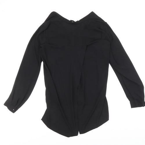 Zara Womens Black Polyester Basic Button-Up Size S V-Neck