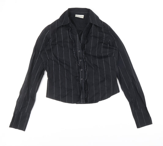 Todays Women Womens Black Striped Cotton Basic Button-Up Size 12 Collared