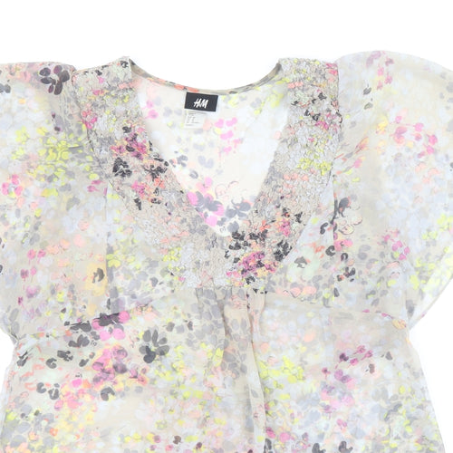 H&M Womens Multicoloured Floral Polyester Basic Blouse Size 12 V-Neck