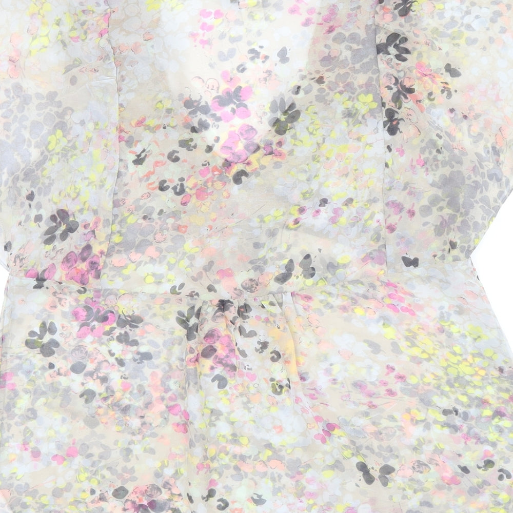 H&M Womens Multicoloured Floral Polyester Basic Blouse Size 12 V-Neck