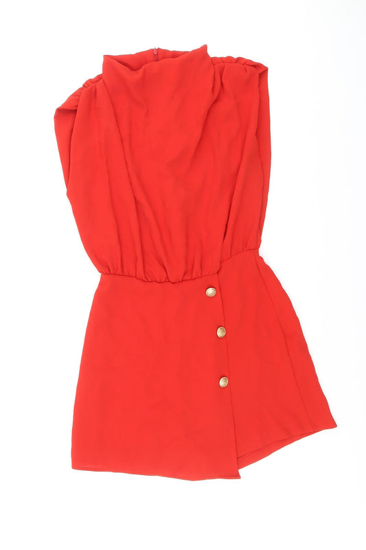 Zara Womens Red Polyester Playsuit One-Piece Size XS L3 in Zip - Inside leg 2.5 inches
