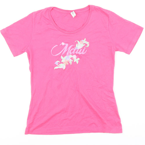 Sun International Womens Pink Cotton Basic T-Shirt Size S Crew Neck - Maui
