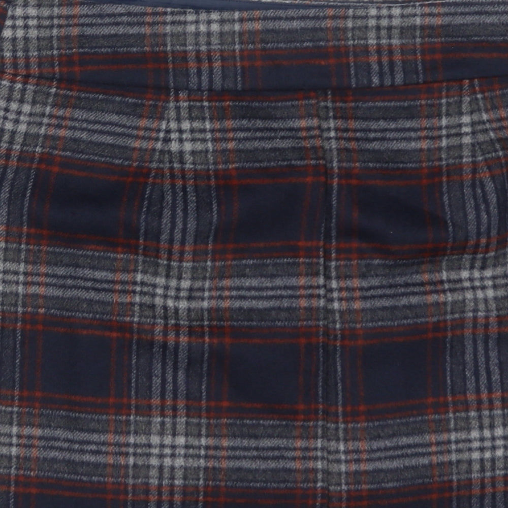 Marks and Spencer Womens Blue Plaid Polyester A-Line Skirt Size 12 Button