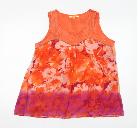 NEXT Womens Orange Floral Polyester Basic Tank Size 16 Round Neck