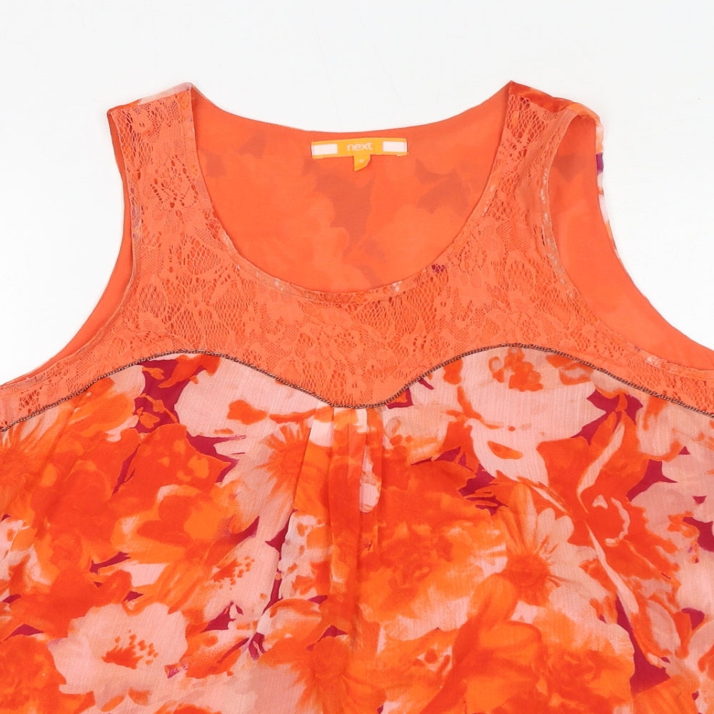 NEXT Womens Orange Floral Polyester Basic Tank Size 16 Round Neck